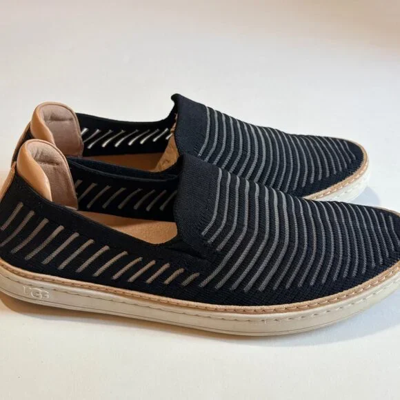 UGG Sammy Breeze Slip On Sneaker Women 8.5 Black Knit Stripe Comfort Casual Shoe - Picture 9 of 15